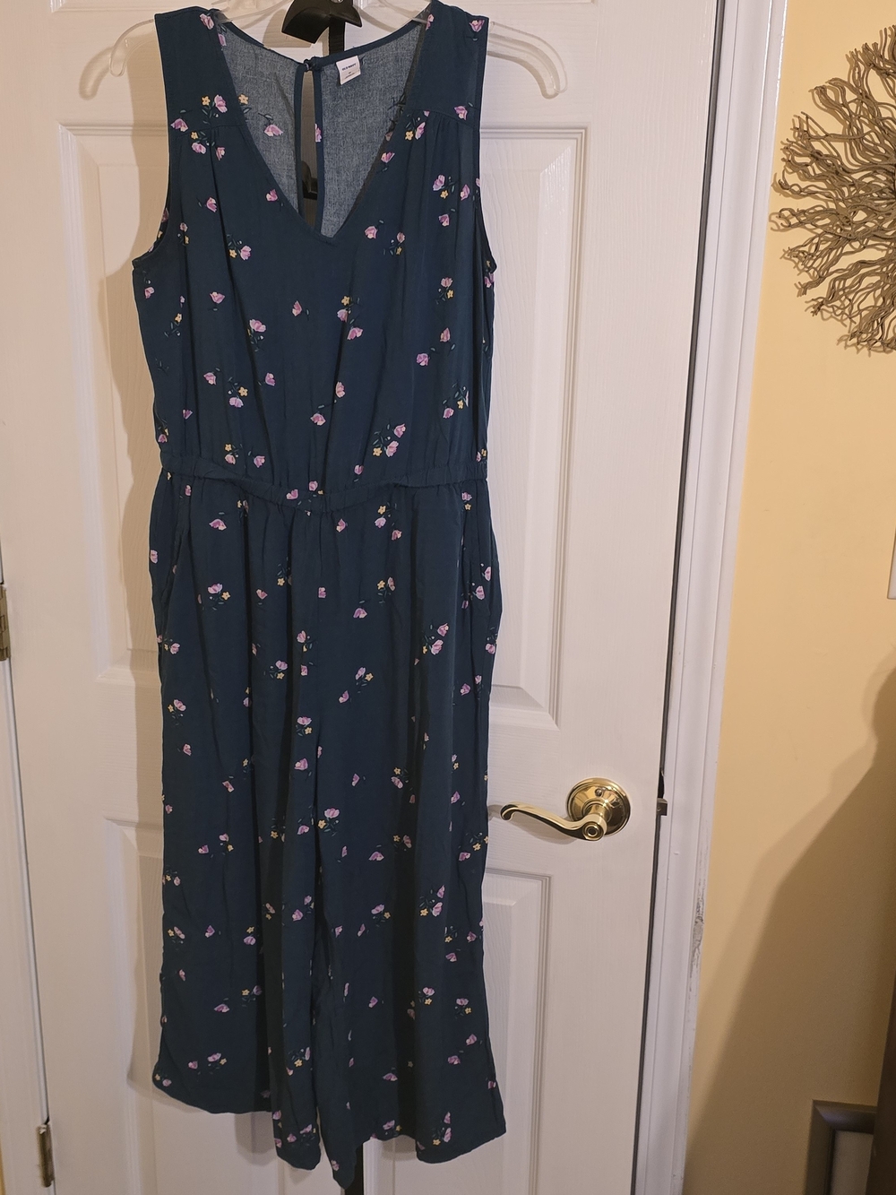 Old Navy Teal Floral Sleeveless Jumpsuit with Pink Floral Accents